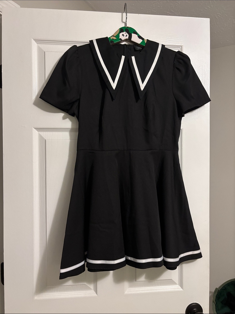 Dolls Kill Black Mini Dress with White Trim - Picture 1 of 1